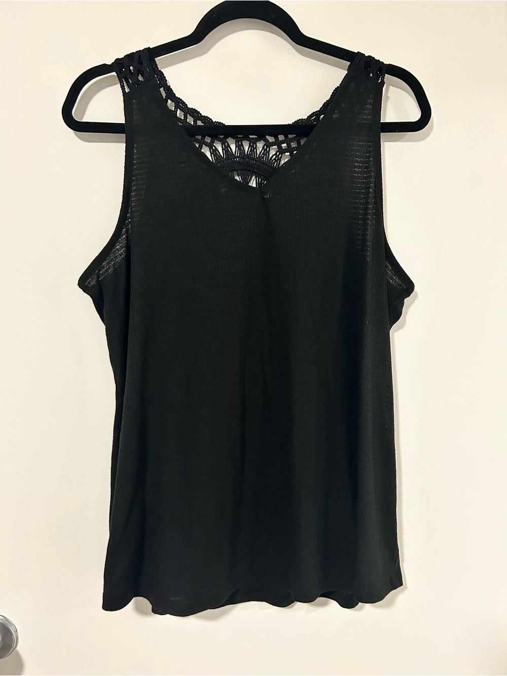 Black Crochet-Back Sleeveless Tank Top